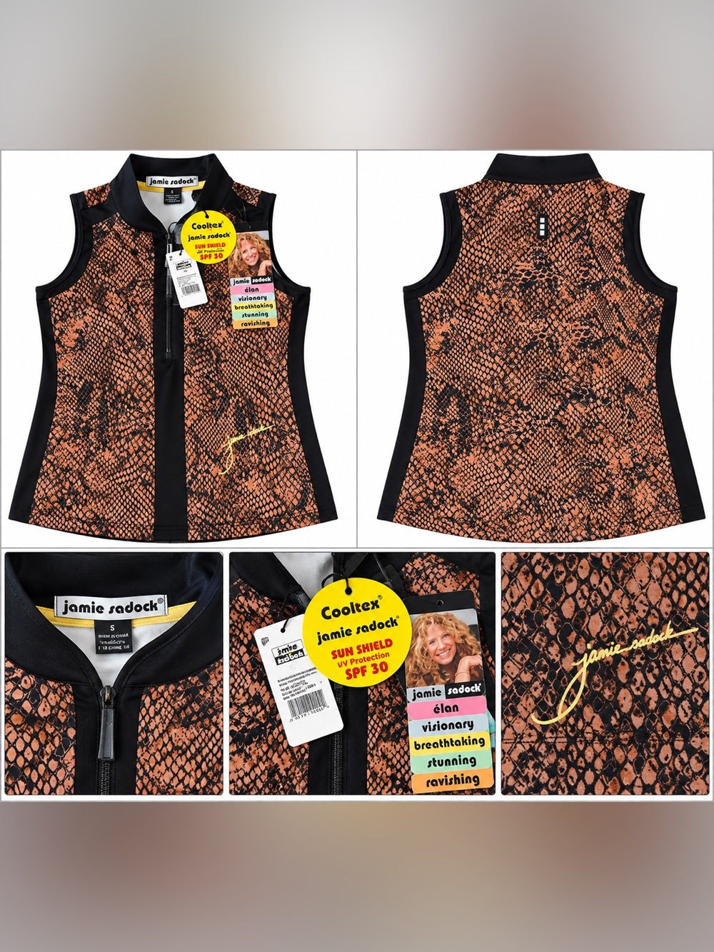 jamie sadock Orange and Black Snake Print Sleeveless Zip Vest